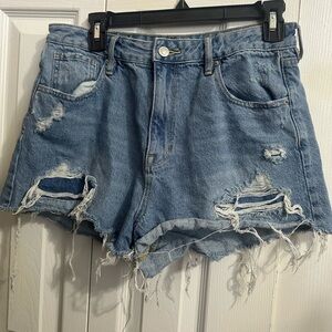 Distressed Blue Denim Shorts